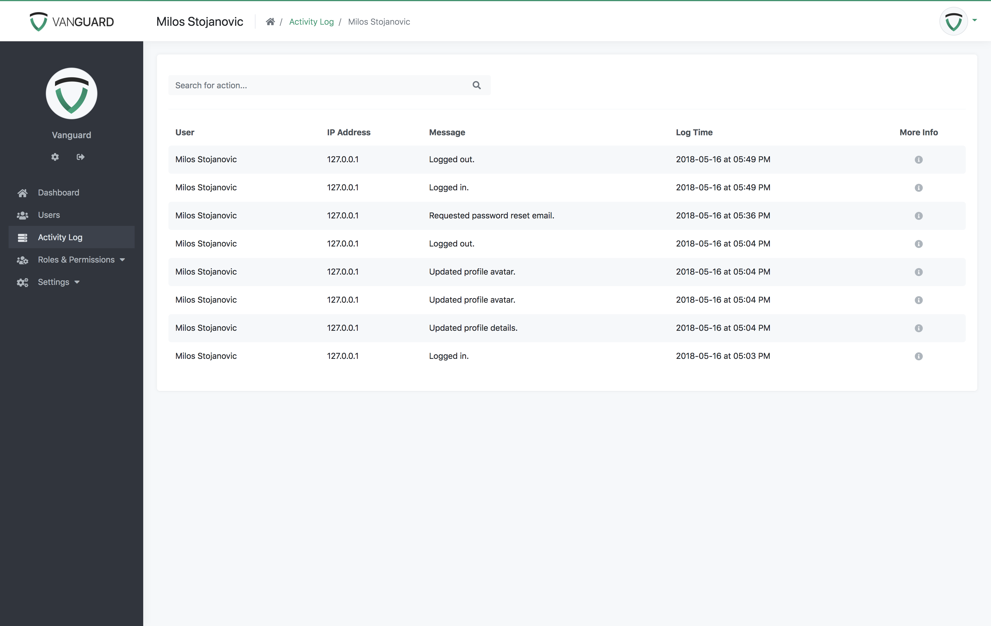 Portal - User Activity Log