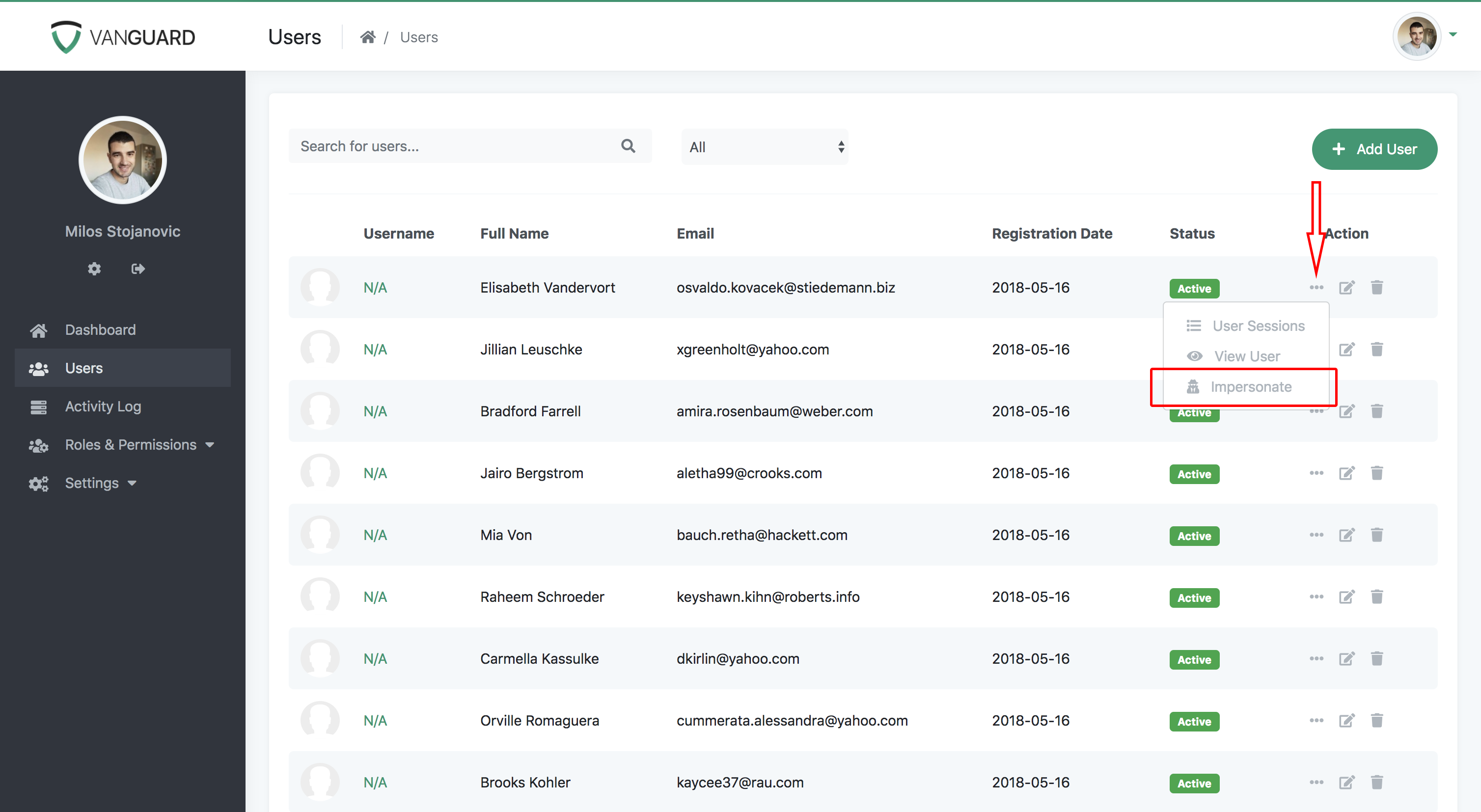 Portal - Impersonate User from User List Page