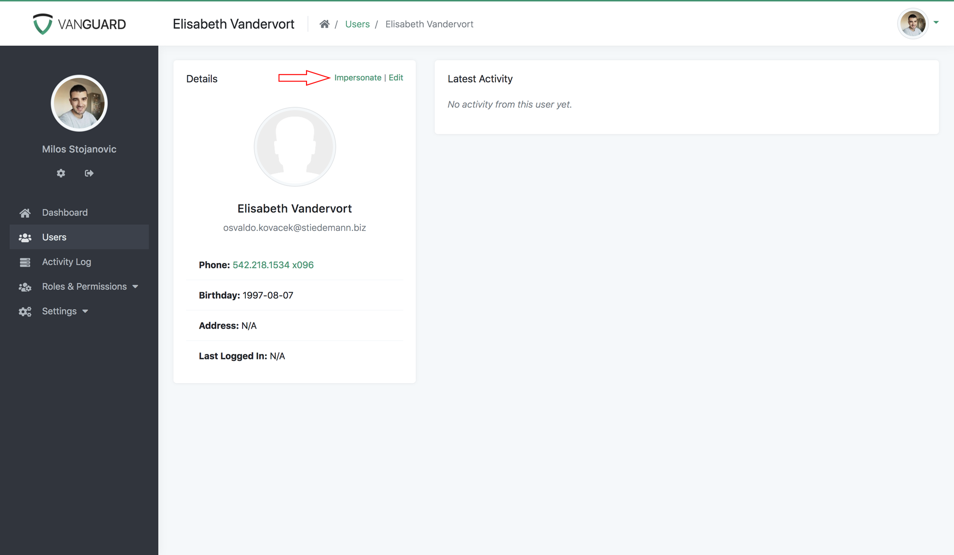 Portal - Impersonate User from Profile Page