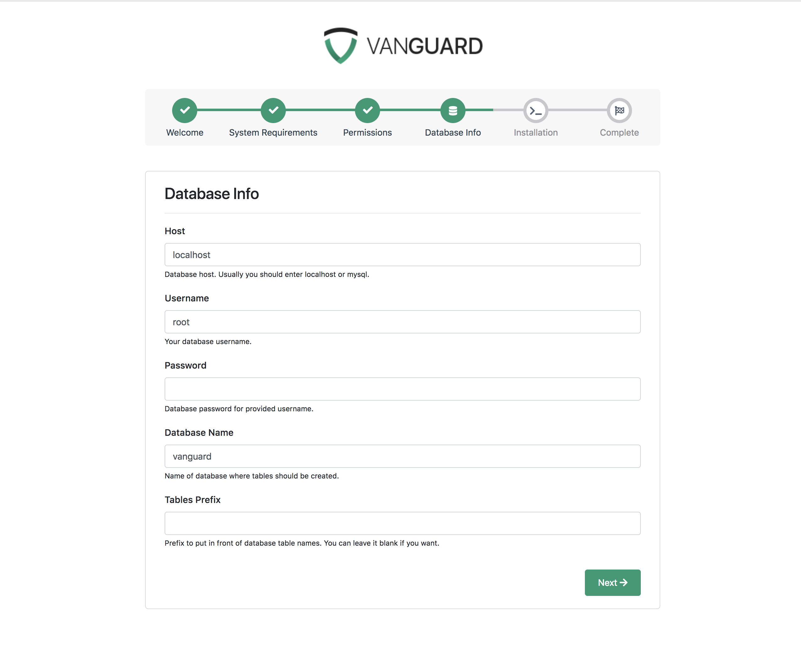 alt Portal Installation - Database Credentials