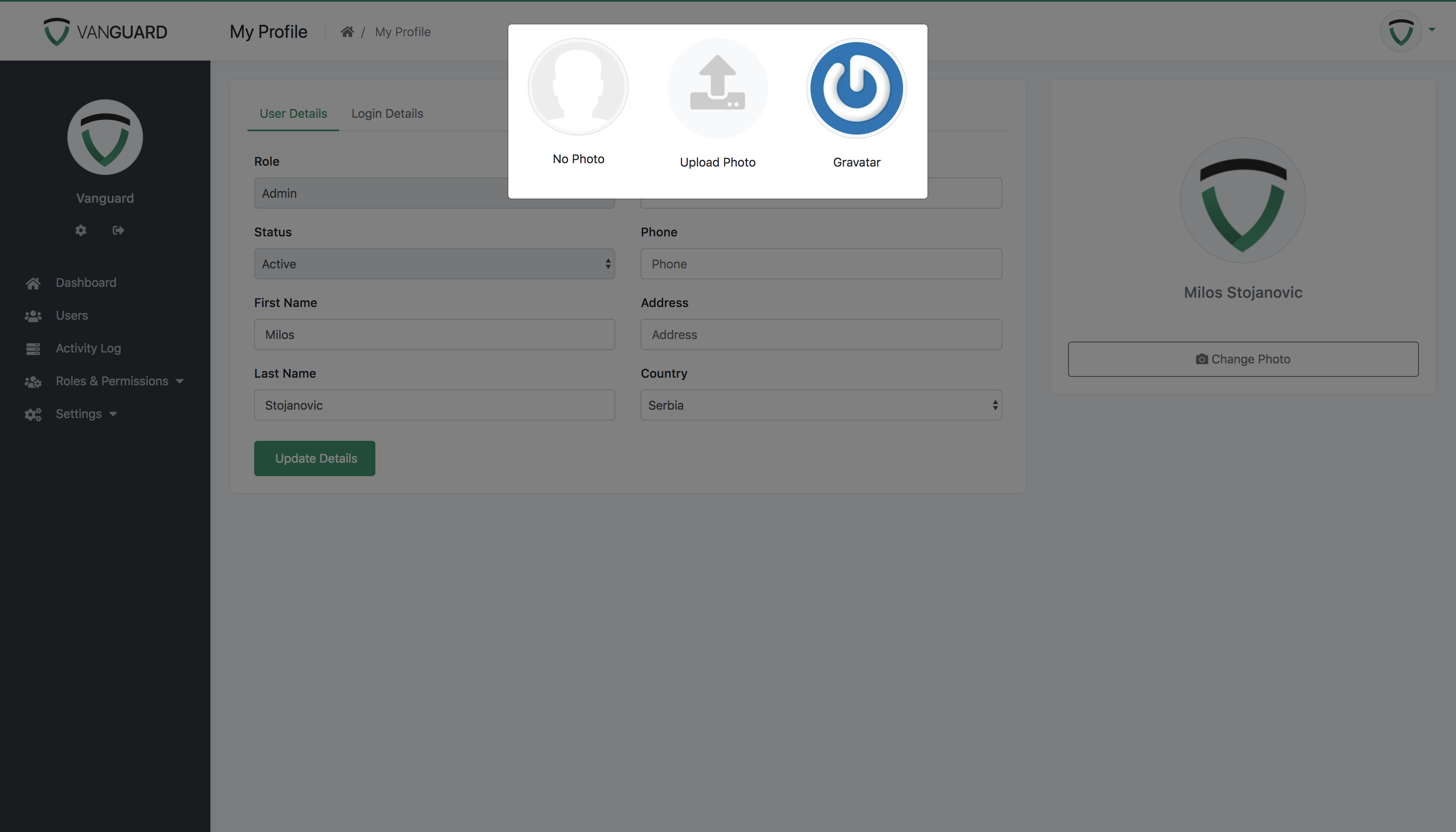 Portal User Profile - Avatar Modal