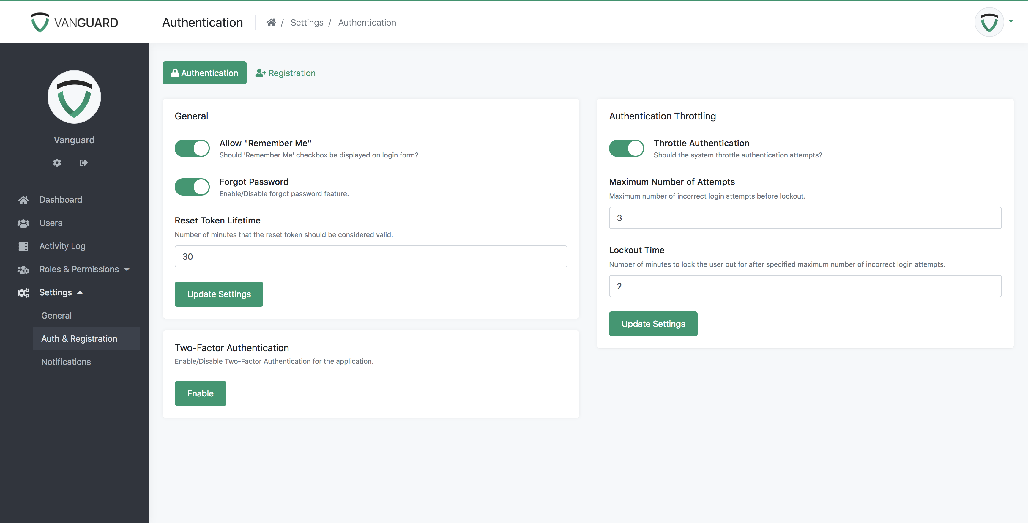 Portal - Authentication Settings